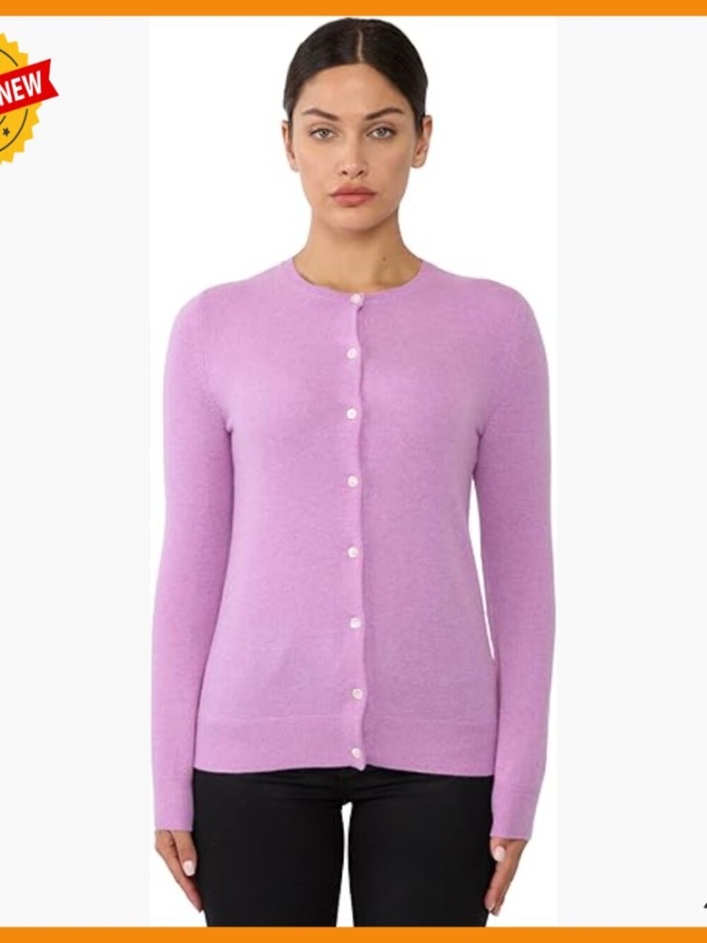 100% Cashmere Button Front Cardigan Sweater Long Sleeve Crewneck